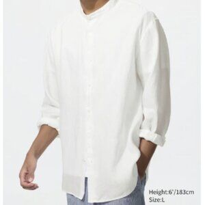 Uniqlo Linen Blend White Button Up Blouse Top Shirt Essential Men's XL